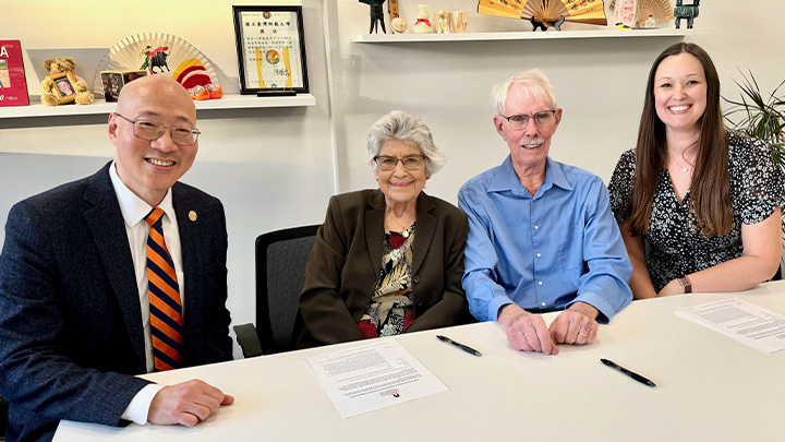 From left: Dean Y. Barry Chung, Professor Cynthia Park, James Park and senior director of development Megan Beardsley.